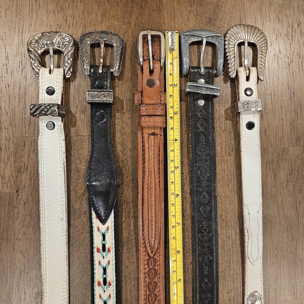 Lot Of 5 Vintage Leather Belt Boho Western Studded Beaded Belts Bundle - Picture 8 of 15